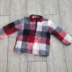 Carter's baby red grey and white plaid 3/4" zip fleece sweater size 12M